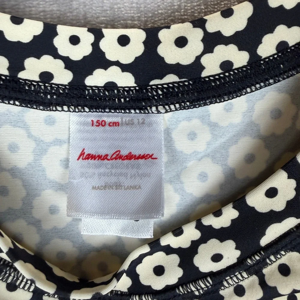 Hanna Andersson Girls Black White Daisy Floral Rash Guard Swim Top Size 12 150cm